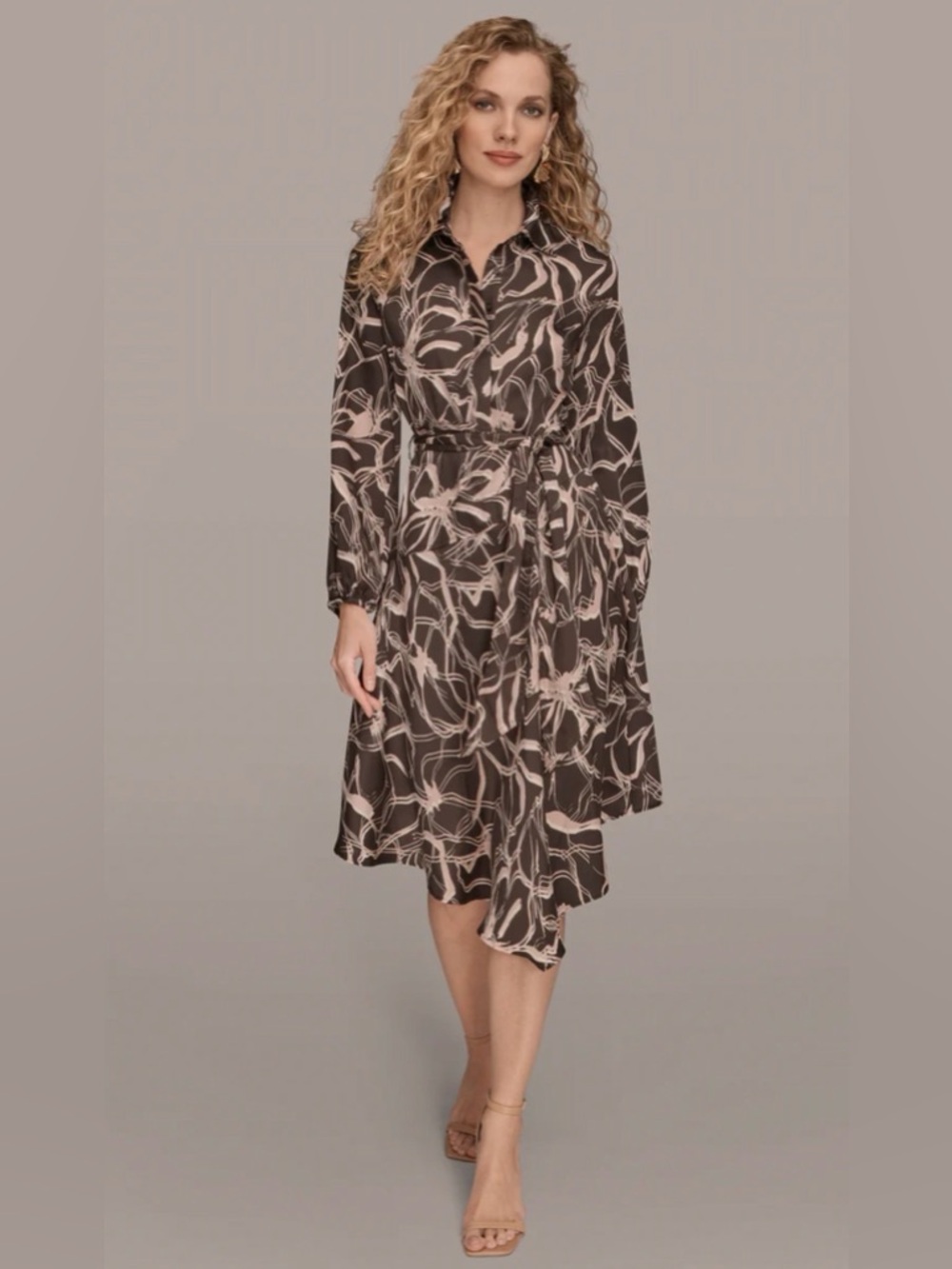Donna Karan PRINTED LONG SLEEVE SHIRT DRESS 4